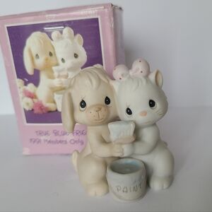 Vintage Precious Moments Dog Cat Pet Friendship Collectible Porcelain Figurine